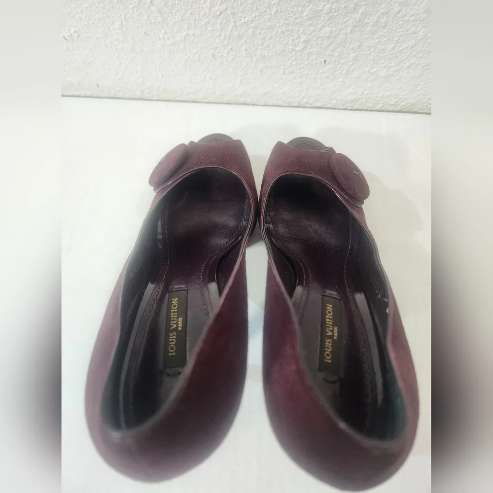 Louis Vuitton Platform Peep Toe Pumps Burgundy Suede Stiletto Heels Size 37